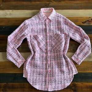 Charlie Luciano pink tweed long sleeve button down size xsmall